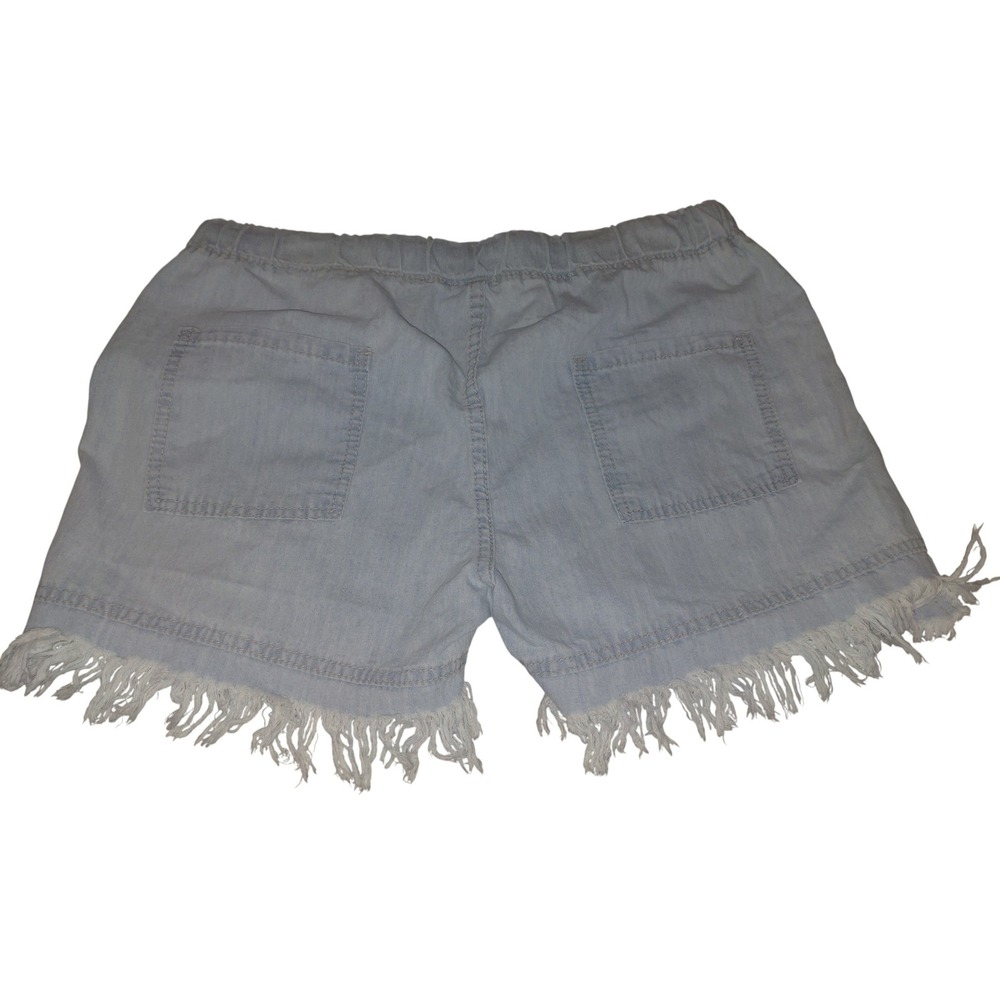 Womens Light Wash Fringe Hem Shorts XL Elastic Drawstring Waist Boho Denim Look - Picture 3 of 3